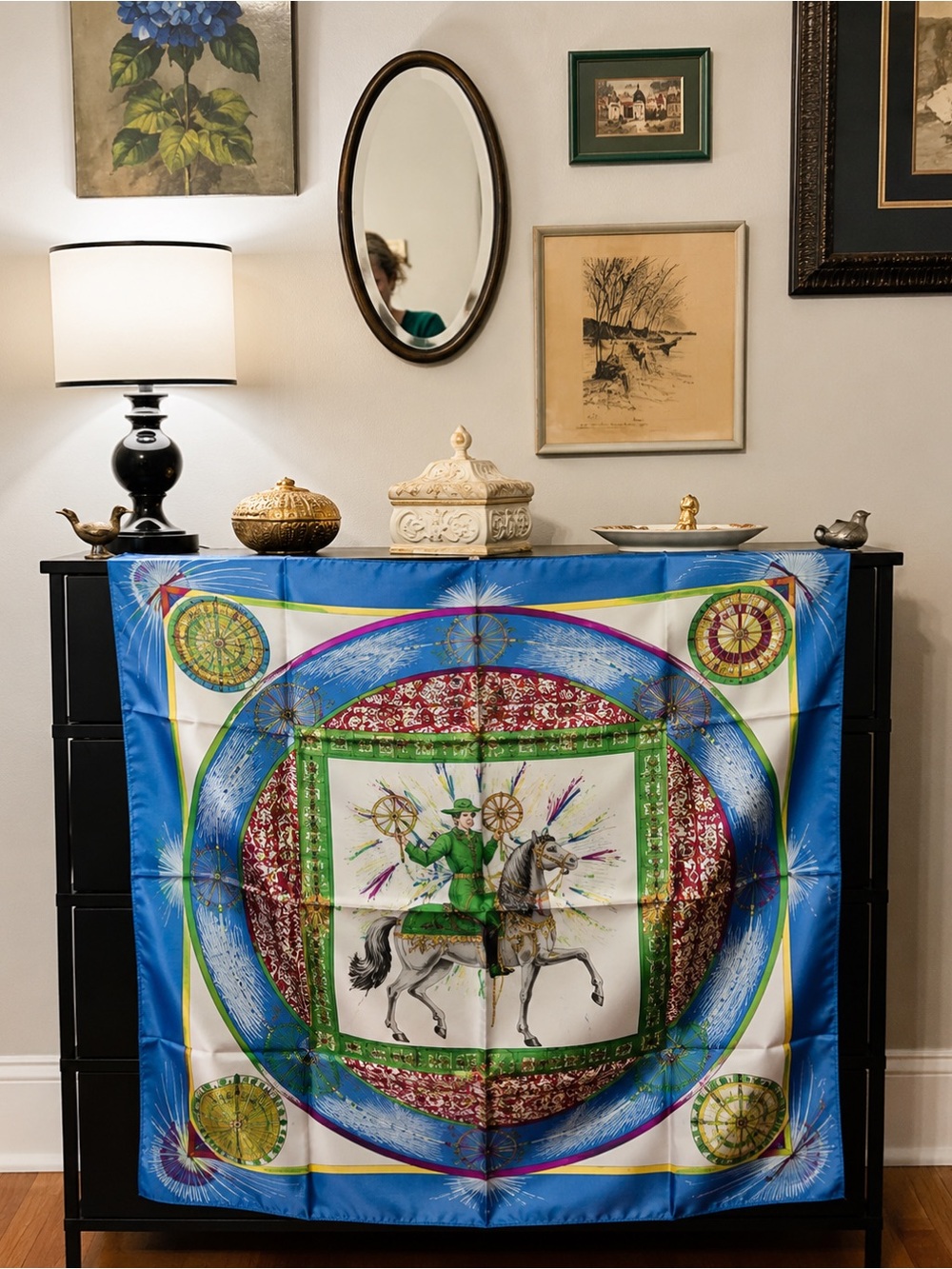 Vintage Hermès Feux d’Artifice Carré 90 150th Anniversary Silk Scarf